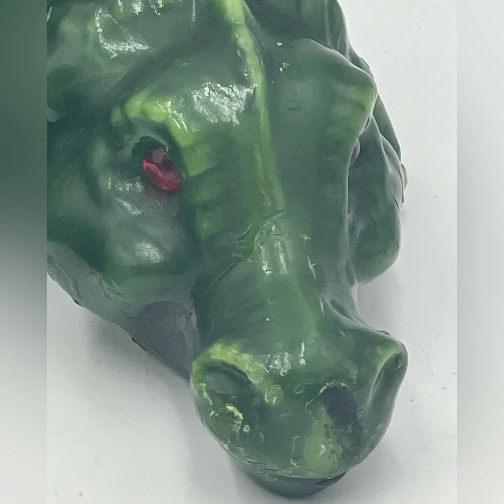 Vintage Unburnt Wax Candle Mythical Green Dragon Shaped Reptile w/Red Glass Eyes